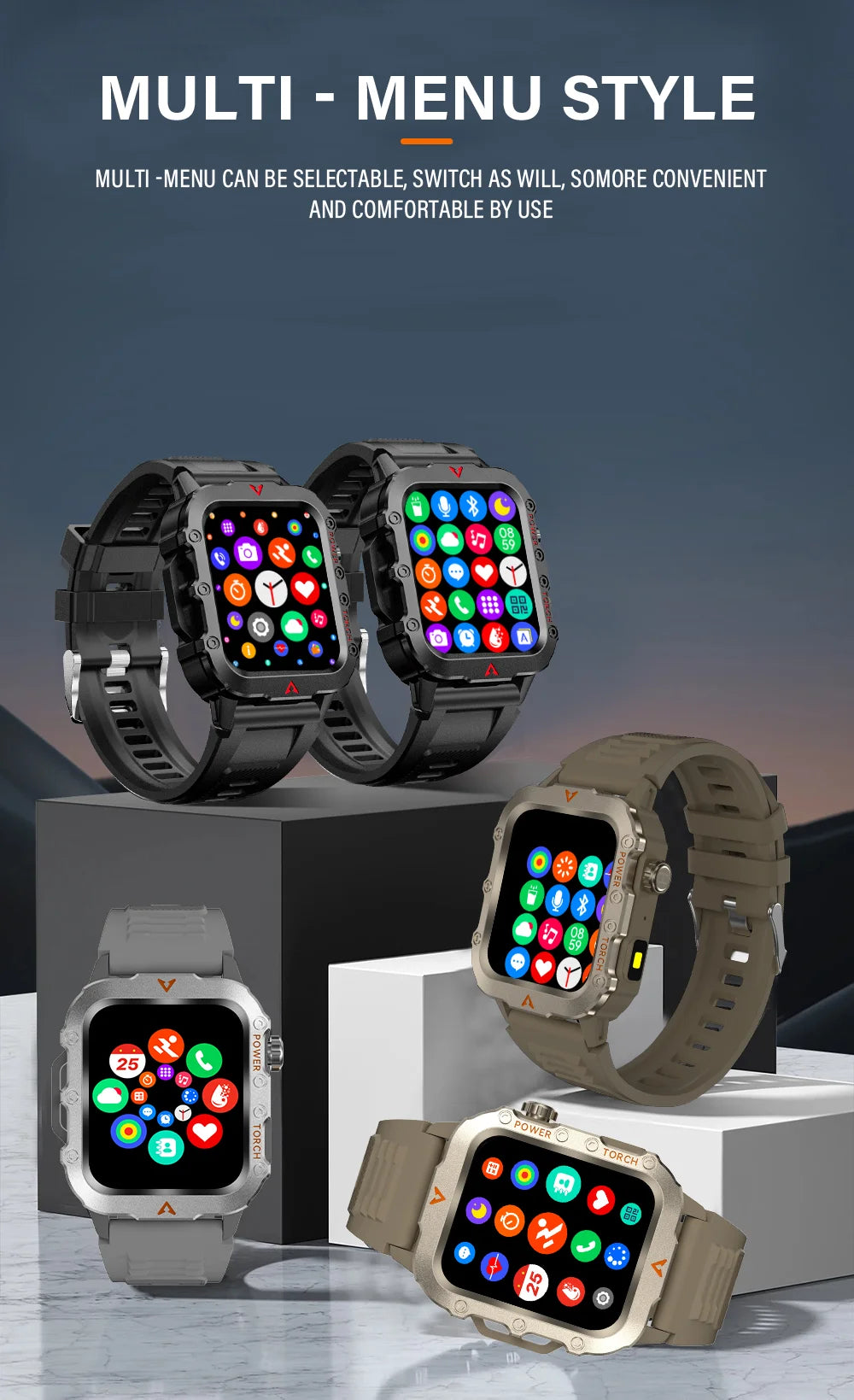 reloj inteligente militar para hombres al aire libre Bluetooth Talk deportes Monitor de ritmo cardíaco reloj inteligente Android IOS