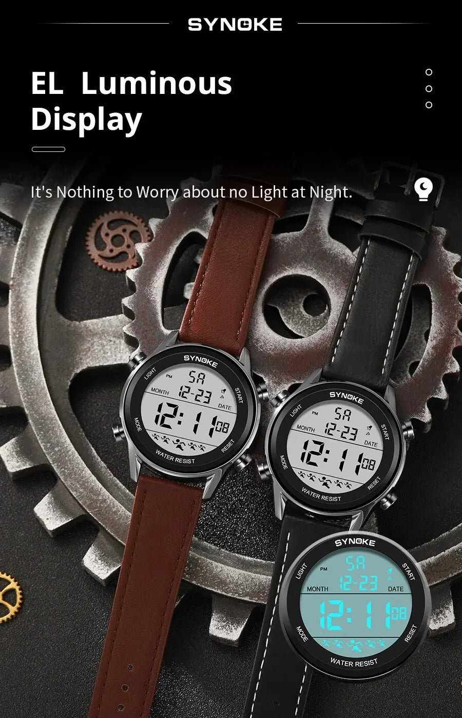 Reloj deportivo multifuncional para hombre, pantalla grande resistente al agua, luminoso, LED, Digital, correa de moda