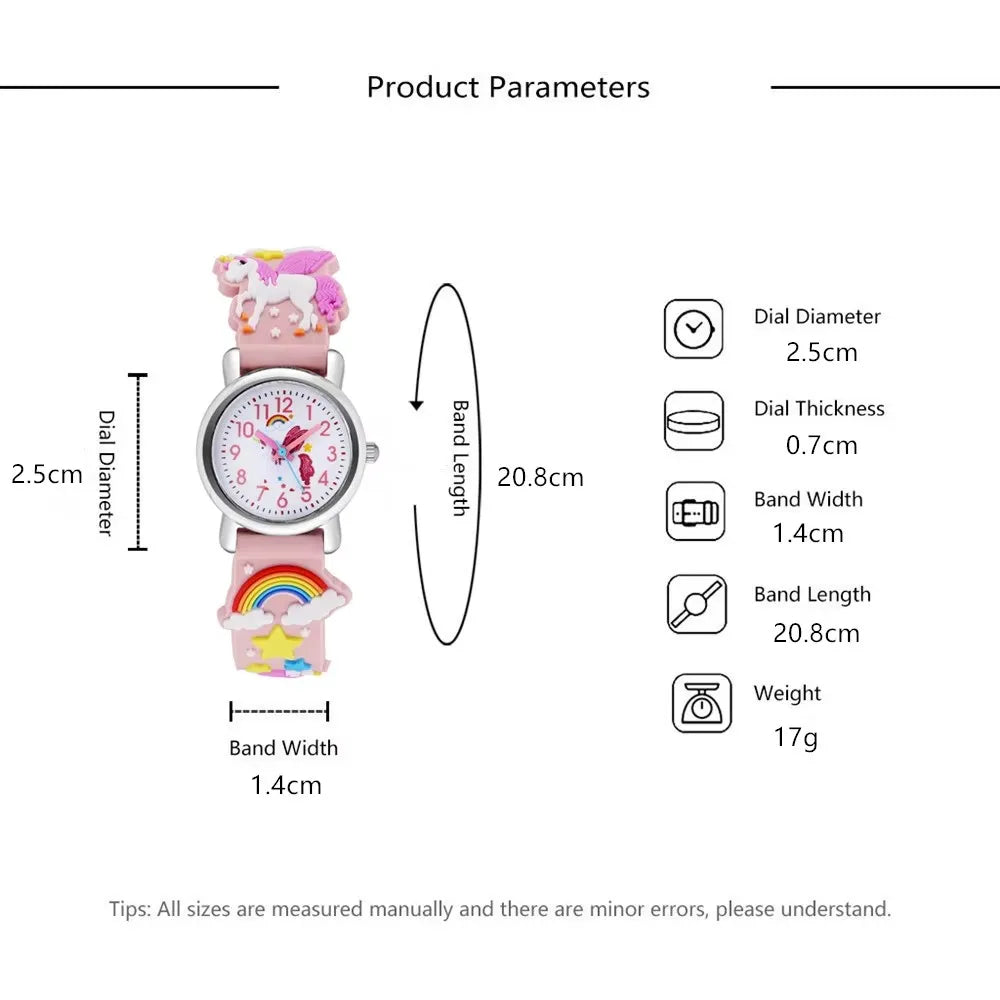 2025 nuevo Reloj para niños correa de silicona amor Arco Iris Pony niños Reloj de cuarzo bebé tiempo de estudio Reloj de niña Reloj Montre