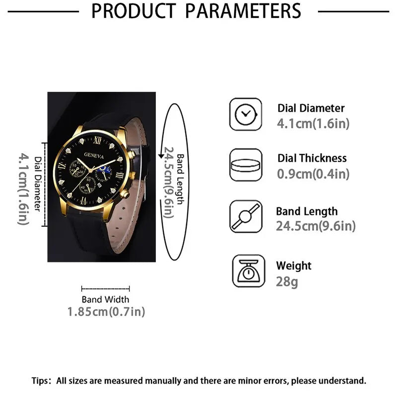 Reloj de pulsera de cuarzo para hombre, conjunto de 2 piezas, con puntero redondo y calendario