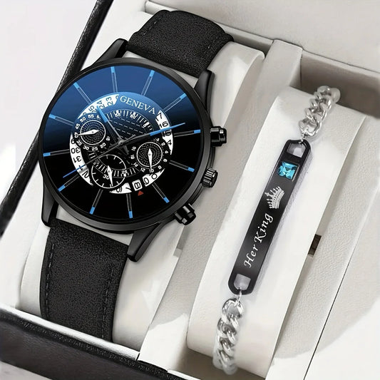 Reloj de cuarzo con correa hueca versátil para hombre, Reloj clásico de calle a la moda + 1 pulsera