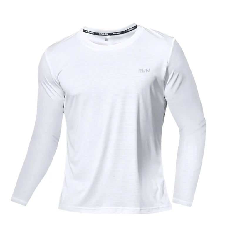 Camiseta de manga larga de seda helada para hombre, ropa exterior transpirable de secado rápido con aire acondicionado, protección solar para exteriores, para correr, verano.