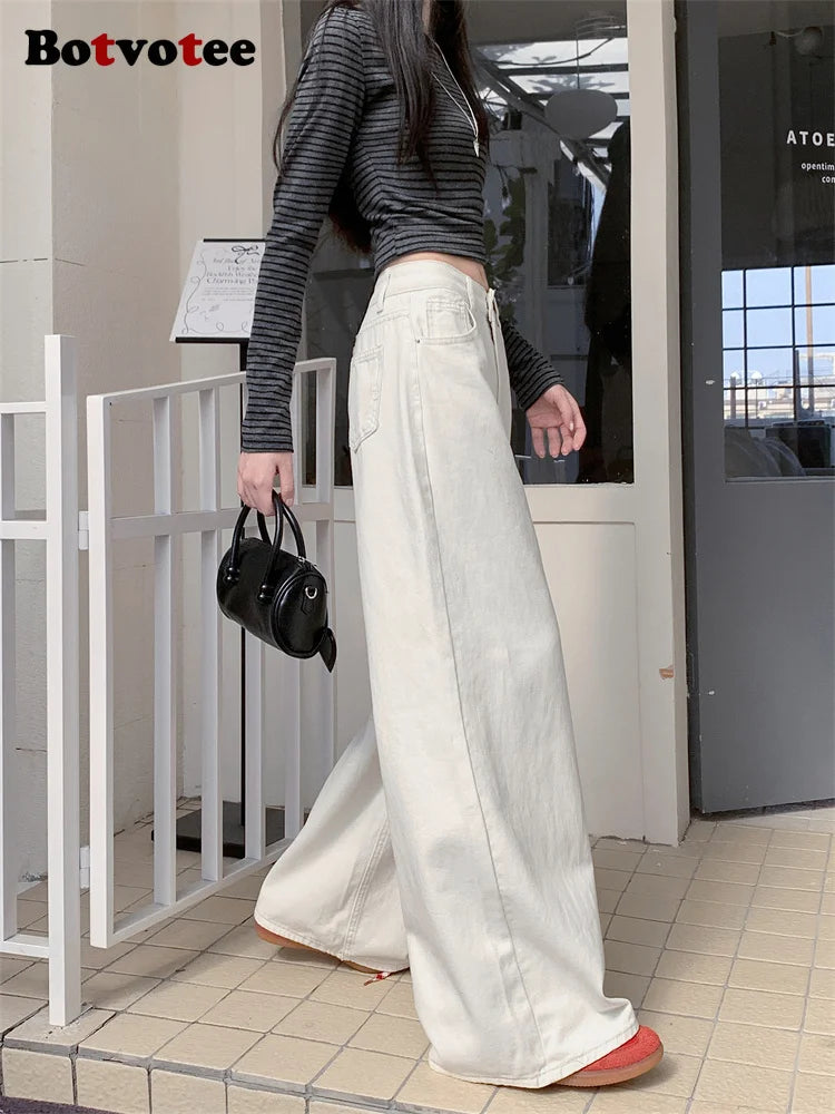 Pantalones vaqueros holgados blancos para mujer, nueva moda coreana informal Y2k, pantalones vaqueros holgados de cintura