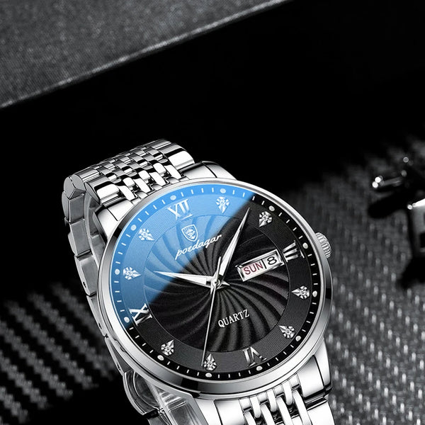 Reloj de lujo para hombre, reloj de pulsera de cuarzo resistente al agua con fecha luminosa y semana, reloj deportivo de moda de acero inoxidable para hombre