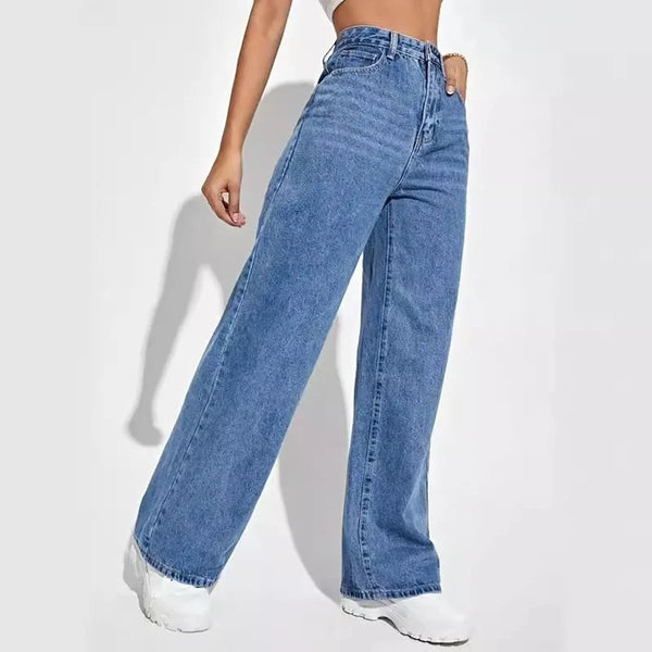 Pantalon jean retro a la moda para mujer, pantalones rectos holgados de calle alta, pantalones ajustados todo en uno de cintura alta