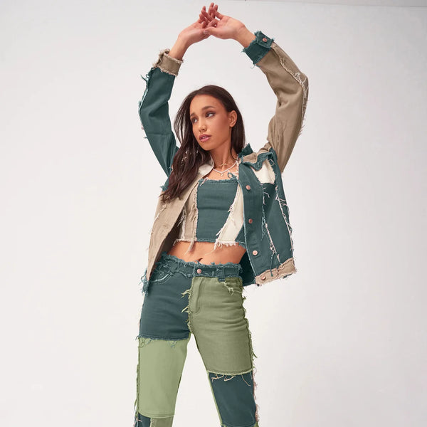 Pantalon jean de retazos de colores variados para mujer, vaqueros rectos de alta elasticidad a la moda, pantalones Hipster de calle