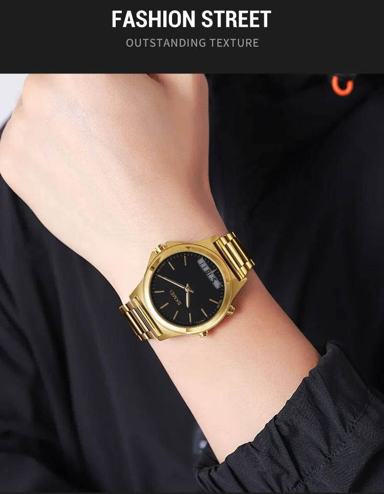 Reloj cronógrafo digital con pantalla de luz trasera de acero completo, relojes de pulsera con alarma impermeables para hombre