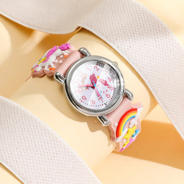 2025 nuevo Reloj para niños correa de silicona amor Arco Iris Pony niños Reloj de cuarzo bebé tiempo de estudio Reloj de niña Reloj Montre