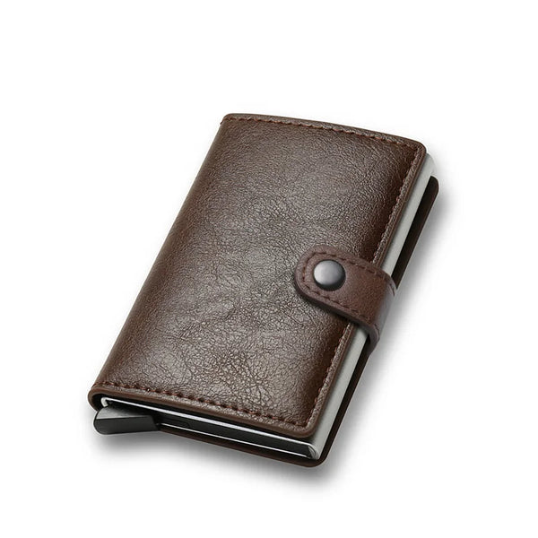 Billetera con tarjetero de fibra de carbono para hombre, cartera minimalista emergente delgada de Metal inteligente Rfid, monedero pequeño negro, Vallet de Metal