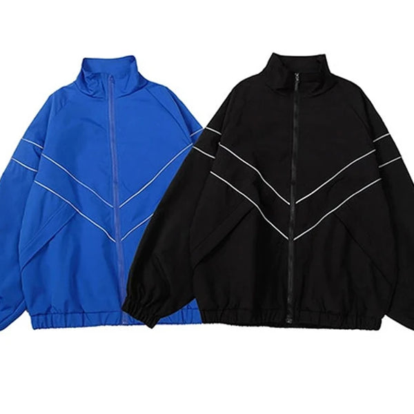 Chaqueta reflectante a rayas para hombre, ropa informal estilo Hip Hop, abrigo con cremallera, cortavientos