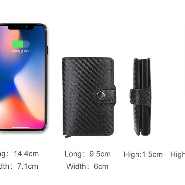 Billetera con tarjetero de fibra de carbono para hombre, cartera minimalista emergente delgada de Metal inteligente Rfid, monedero pequeño negro, Vallet de Metal