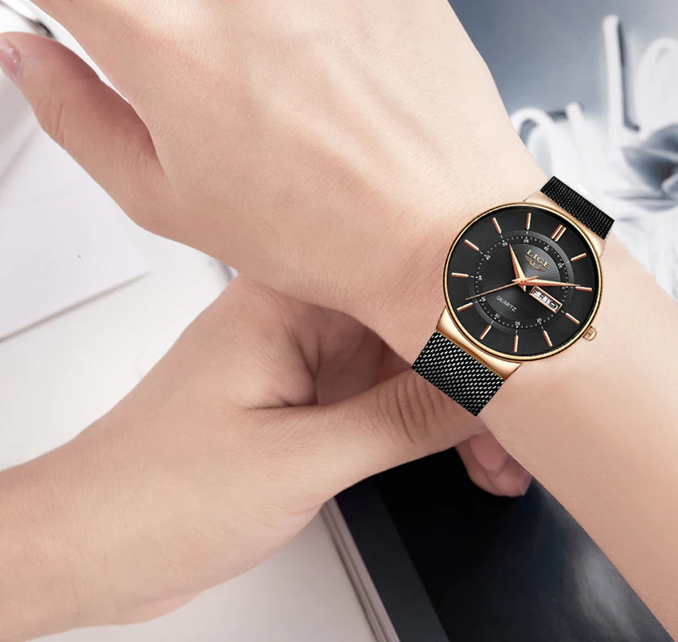 Reloj LIGE para mujer, reloj lujoso y elegante de cuarzo ultrafino