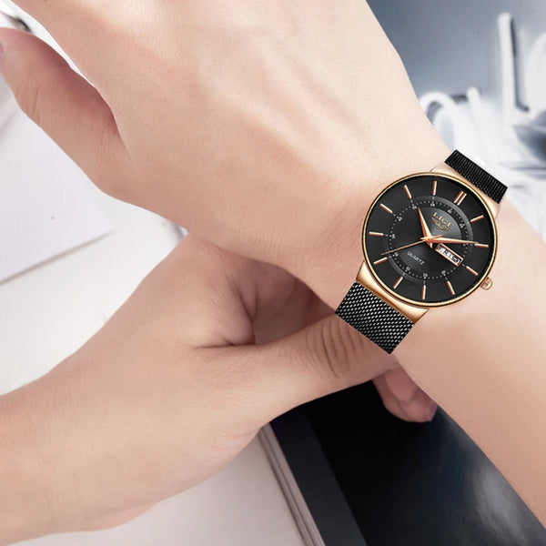 Reloj LIGE para mujer, reloj lujoso y elegante de cuarzo ultrafino