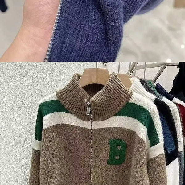 Cárdigan tejido con cuello de media altura y cremallera, suéter de retazos con letras, abrigo para hombre y mujer, Tops de moda de nueva tendencia para Otoño e Invierno