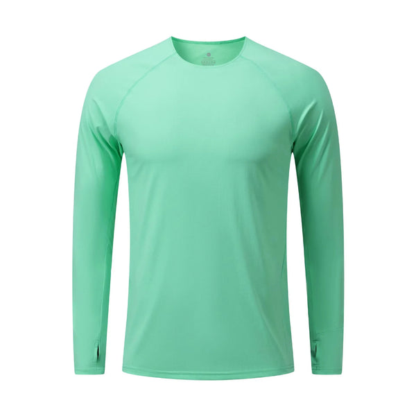 Camiseta para correr maratón para hombre, camiseta de manga larga Anti-UV de secado rápido para entrenamiento, traje de entrenamiento físico con agujero para el pulgar, puño antiestático