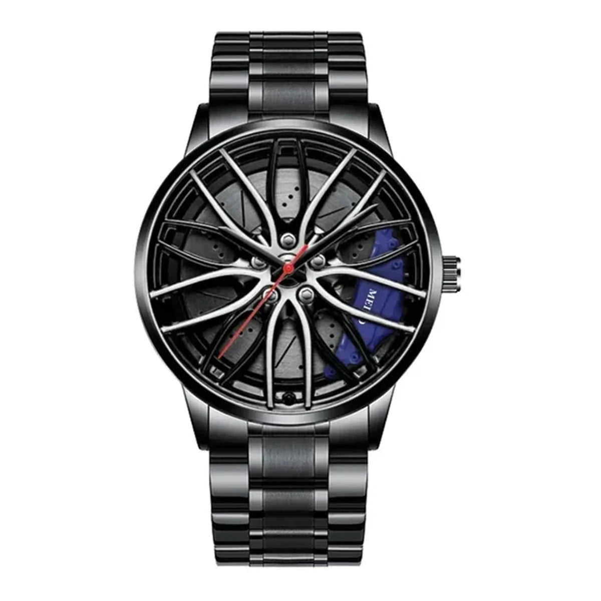 Reloj deportivos para hombre con diseño de cubo de llanta de rueda de coche, reloj de pulsera de cuarzo de acero inoxidable resistente al agua,