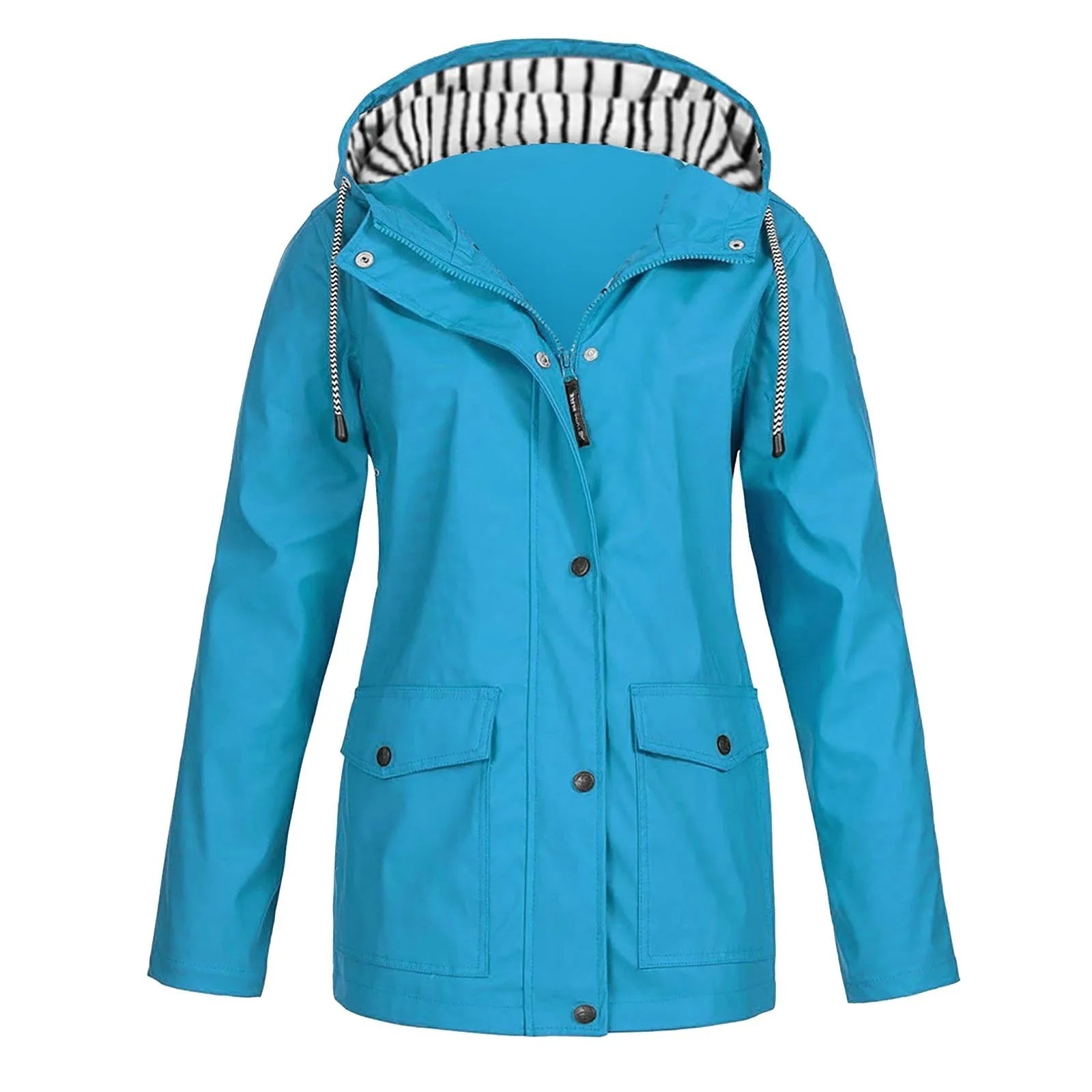 Chaqueta impermeable para mujer, gabardinas largas con capucha, cortavientos forrado, chaqueta de viaje, chaqueta de lluvia a rayas sólidas para exteriores