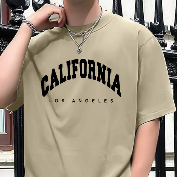 Camiseta holgada informal de poliéster 100% para hombre, camiseta deportiva con estampado de CALIFORNIA, cómoda, de manga corta y cuello redondo, de verano