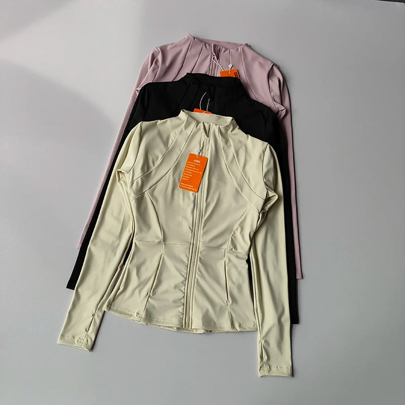 Chaqueta deportiva con cremallera para mujer, abrigos para entrenamiento y correr, cárdigan cálido de manga larga para gimnasio, chaqueta ajustada, ropa deportiva