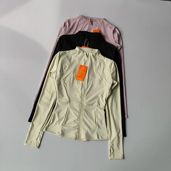 Chaqueta deportiva con cremallera para mujer, abrigos para entrenamiento y correr, cárdigan cálido de manga larga para gimnasio, chaqueta ajustada, ropa deportiva