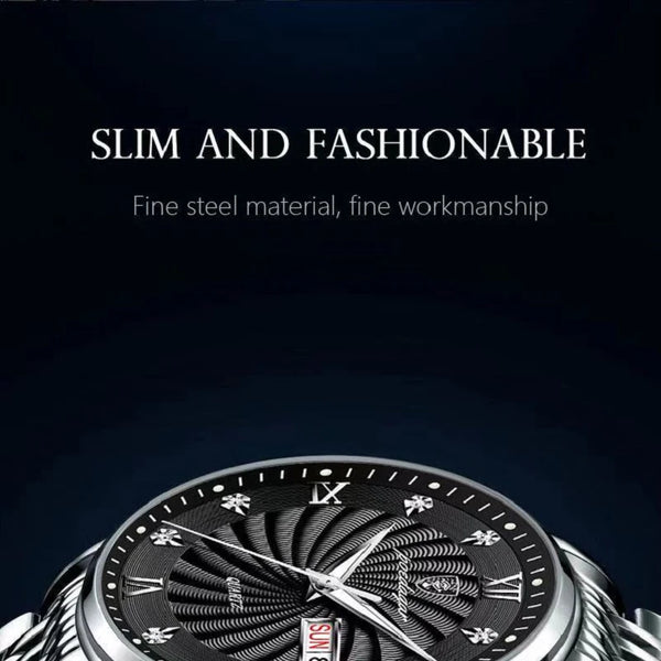 Reloj de lujo para hombre, reloj de pulsera de cuarzo resistente al agua con fecha luminosa y semana, reloj deportivo de moda de acero inoxidable para hombre