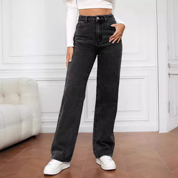 Pantalon jean retro a la moda para mujer, pantalones rectos holgados de calle alta, pantalones ajustados todo en uno de cintura alta