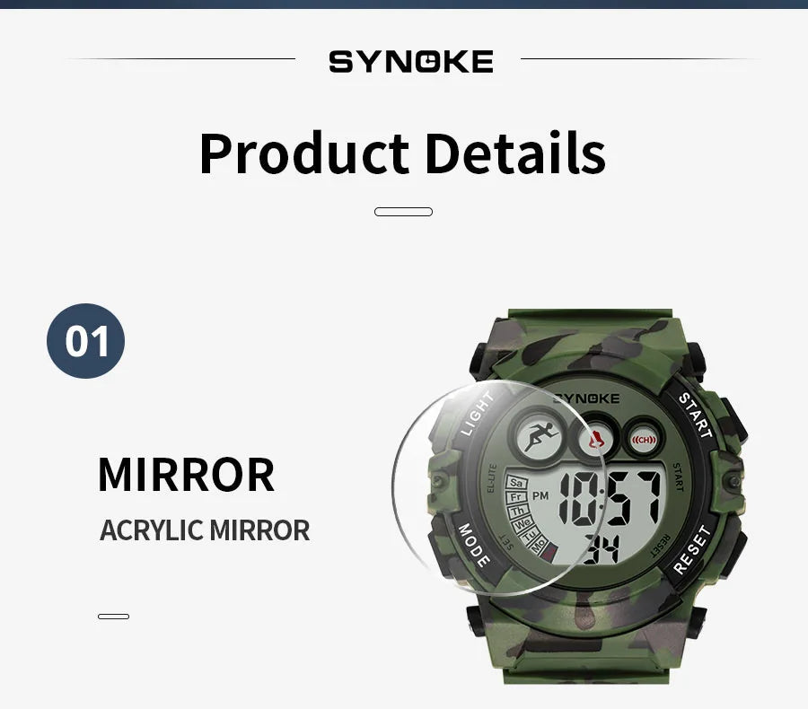 Reloj deportivo SYNOKE para estudiantes para niños, relojes electrónicos coloridos, reloj resistente al agua hasta 50M, reloj digital para niños