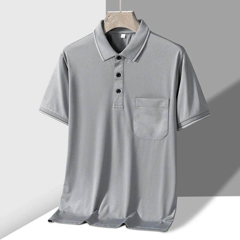 TFETTERS-Camiseta de manga corta para hombre, Polo de negocios antiarrugas con diseño de bolsillo Real, cuello vuelto