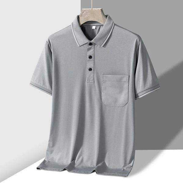 TFETTERS-Camiseta de manga corta para hombre, Polo de negocios antiarrugas con diseño de bolsillo Real, cuello vuelto