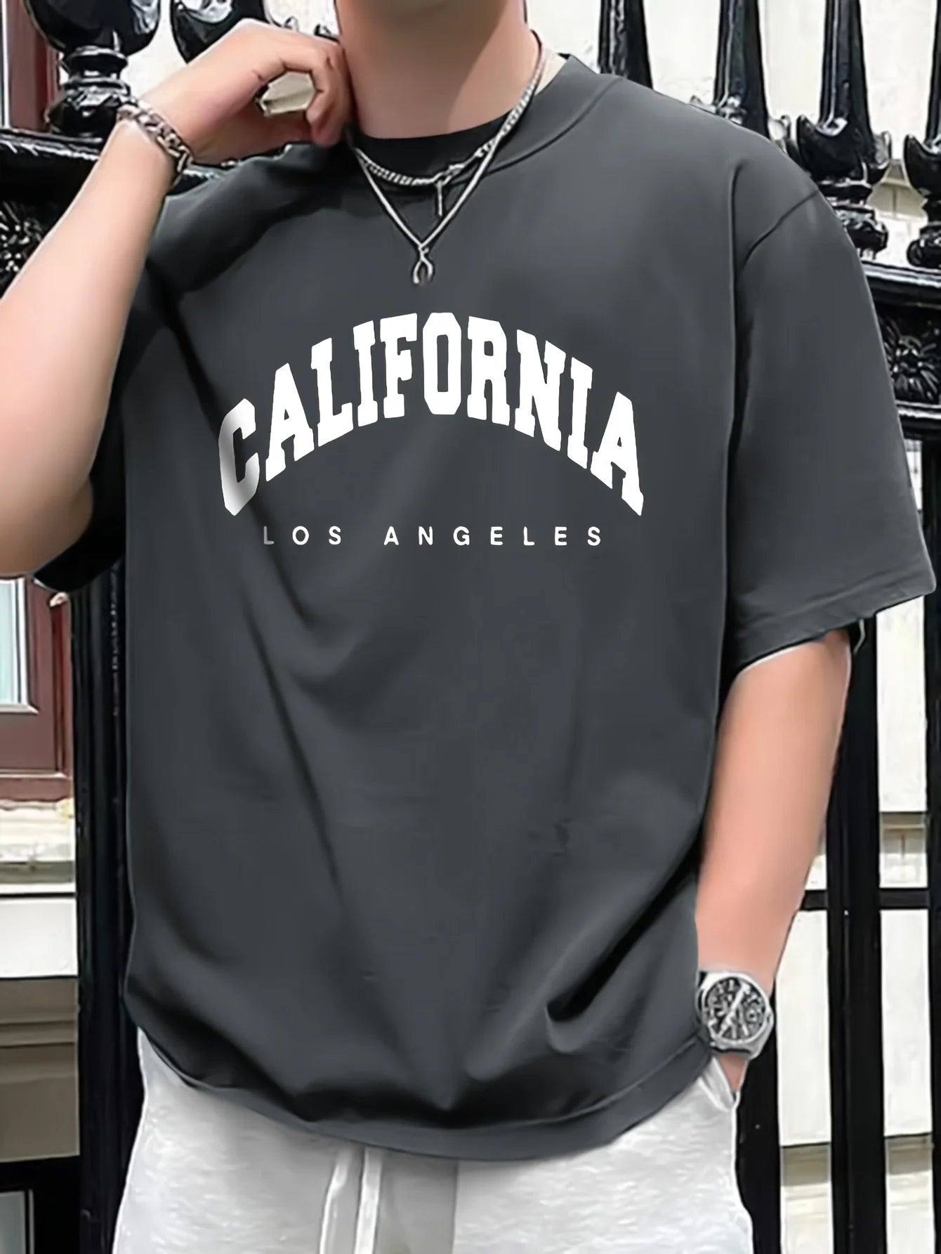 Camiseta holgada informal de poliéster 100% para hombre, camiseta deportiva con estampado de CALIFORNIA, cómoda, de manga corta y cuello redondo, de verano