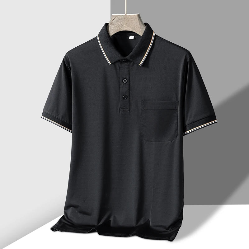 TFETTERS-Camiseta de manga corta para hombre, Polo de negocios antiarrugas con diseño de bolsillo Real, cuello vuelto