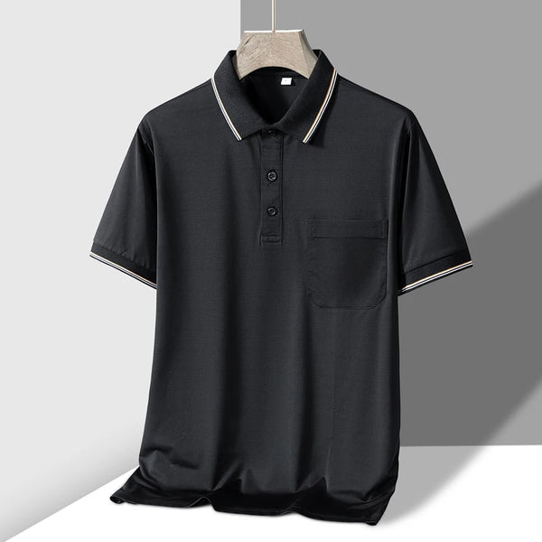 TFETTERS-Camiseta de manga corta para hombre, Polo de negocios antiarrugas con diseño de bolsillo Real, cuello vuelto
