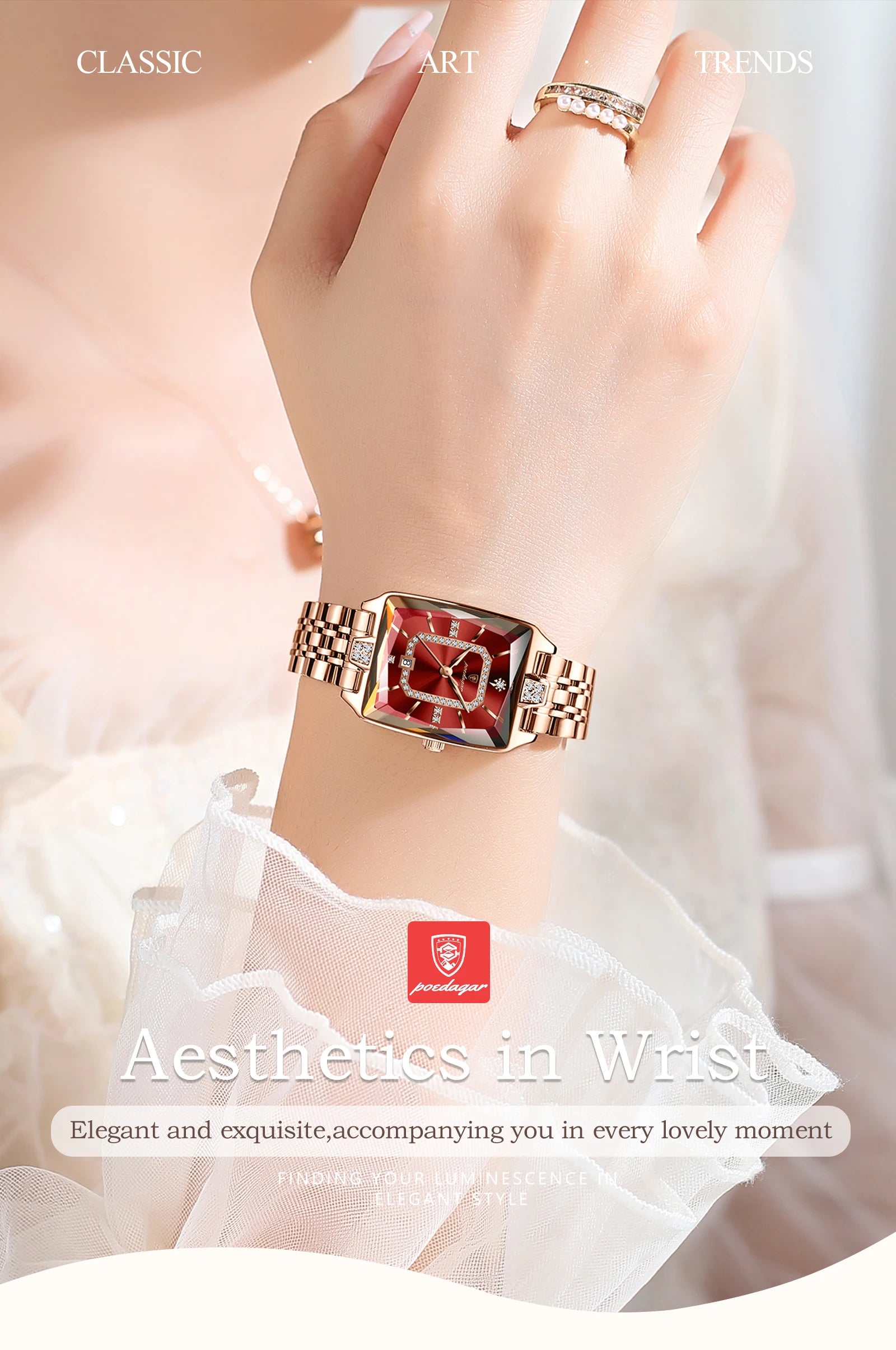 Reloj elegante de lujo para mujer, Reloj rectangular resistente al agua  para mujer