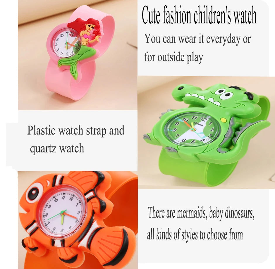 Reloj de dibujos animados 3D para niños, astronauta, aves de corral, frutas, flores, cuarzo, arcoíris, amor, pastel de cumpleaños, regalo para bebé, juguete