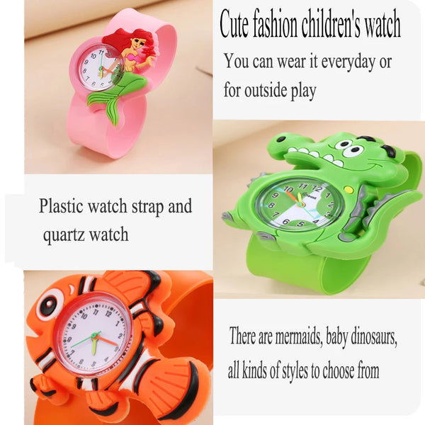 Reloj de dibujos animados 3D para niños, astronauta, aves de corral, frutas, flores, cuarzo, arcoíris, amor, pastel de cumpleaños, regalo para bebé, juguete