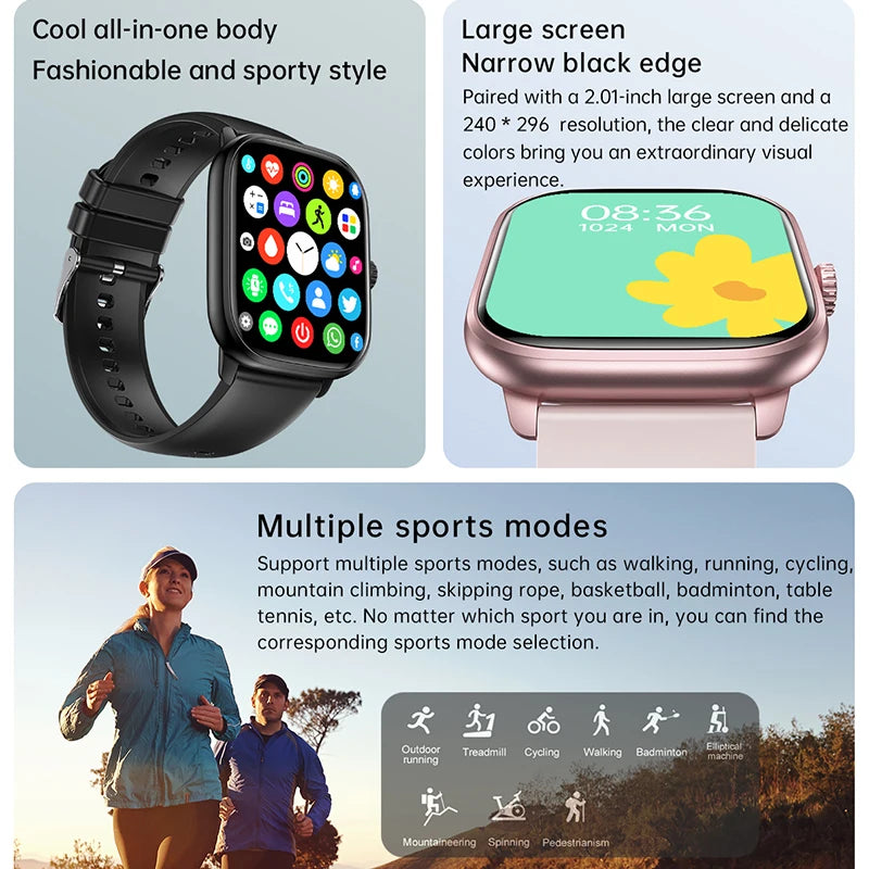 Reloj inteligente con Bluetooth, llamadas, música, relojes inteligentes para hombres, pantalla completamente táctil de 2,01 ", rastreador de Fitness, reloj inteligente resistente al agua