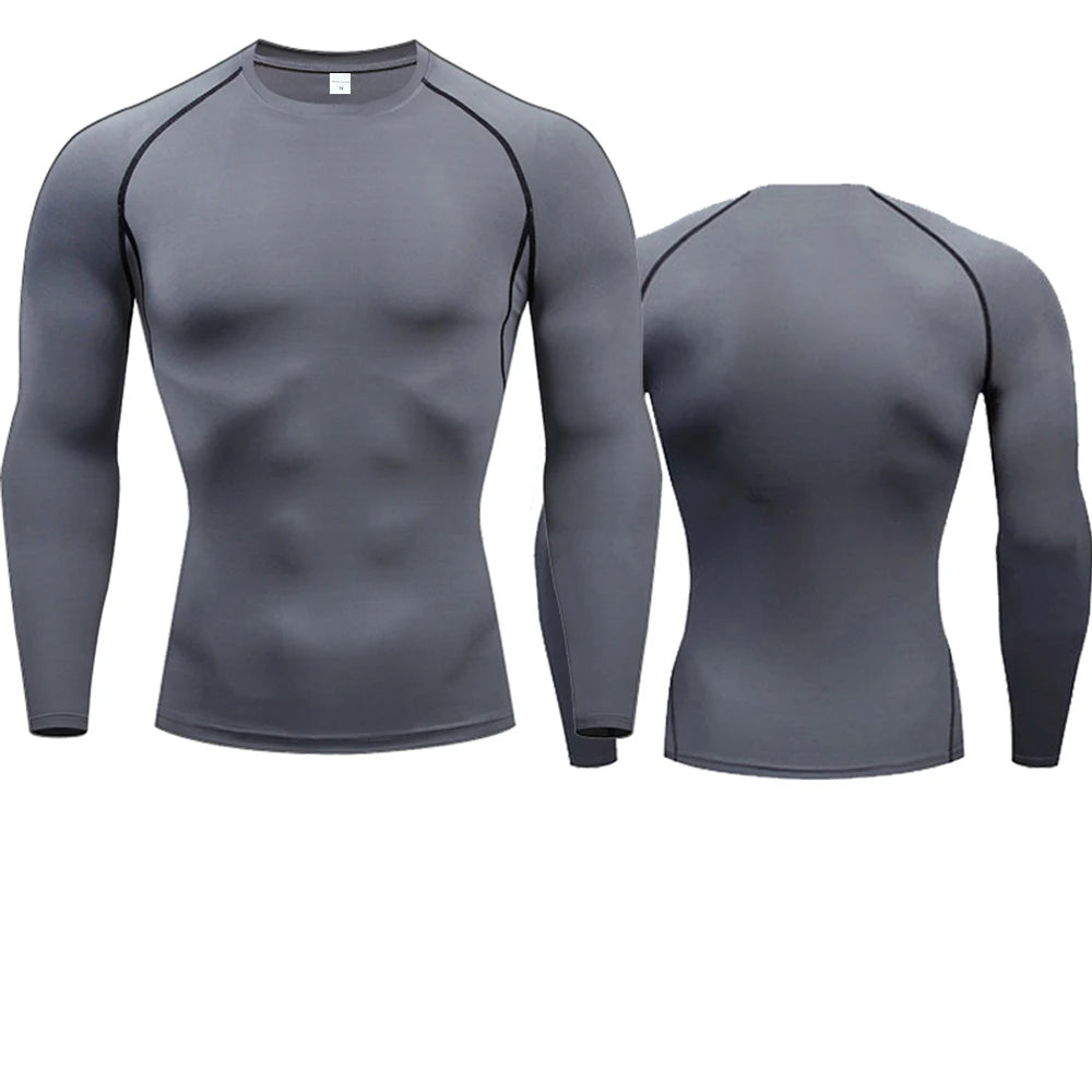 Camiseta de manga larga de compresión, camiseta negra de Fitness para hombre, ropa deportiva de secado rápido para gimnasio, protección solar, capa Base deportiva