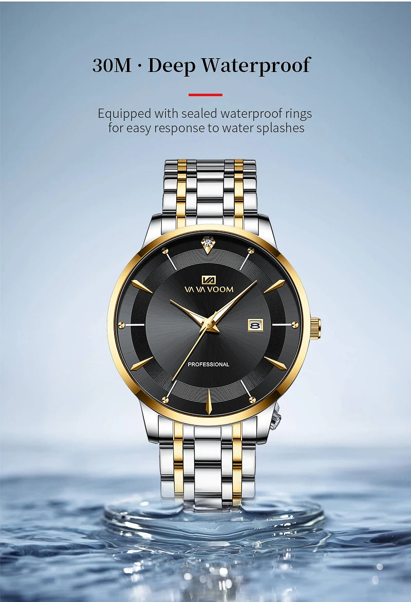 Nuevo reloj para hombre de acero inoxidable estilo de negocios de lujo con diamantes de imitación 43mm reloj de pulsera con movimiento de cuarzo de oro azul