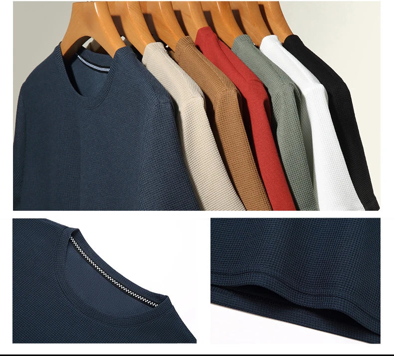 Nueva camiseta de manga corta con cuello redondo y gofres de verano para hombre, Top de manga corta