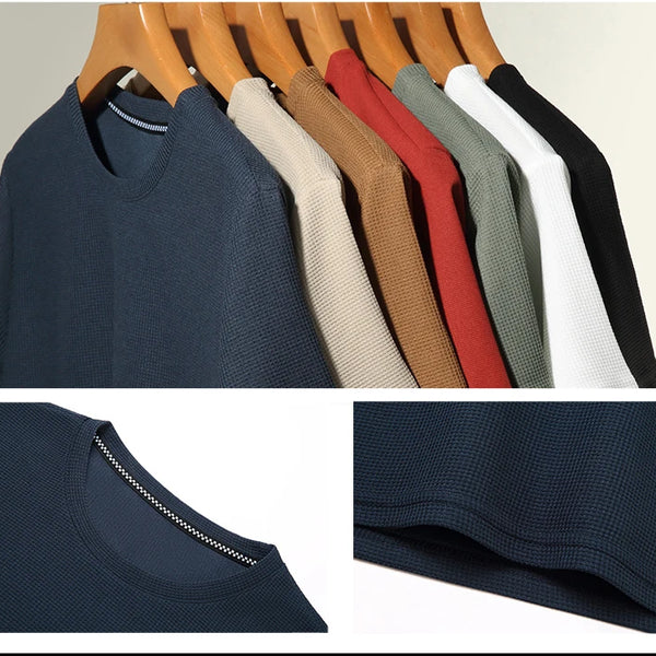 Nueva camiseta de manga corta con cuello redondo y gofres de verano para hombre, Top de manga corta