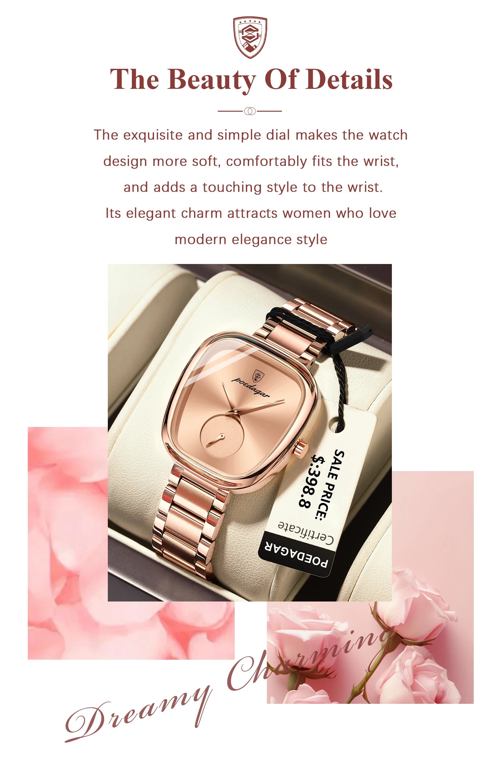 Reloj POEDAGAR elegante de lujo para mujer, Reloj de cuarzo de acero inoxidable resistente al agua para mujer, relojes informales de alta calidad para mujer