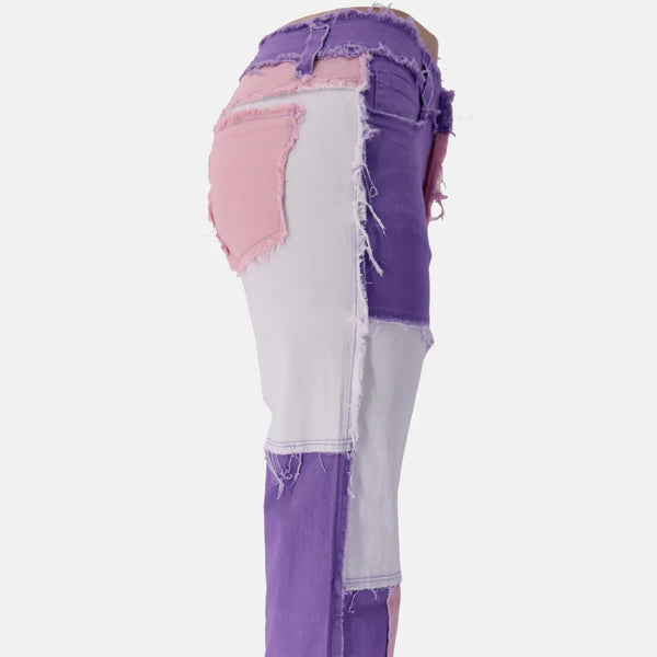 Pantalon jean de retazos de colores variados para mujer, vaqueros rectos de alta elasticidad a la moda, pantalones Hipster de calle
