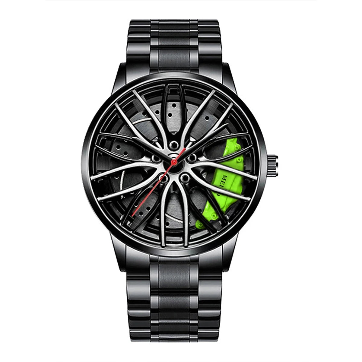 Reloj deportivos para hombre con diseño de cubo de llanta de rueda de coche, reloj de pulsera de cuarzo de acero inoxidable resistente al agua,