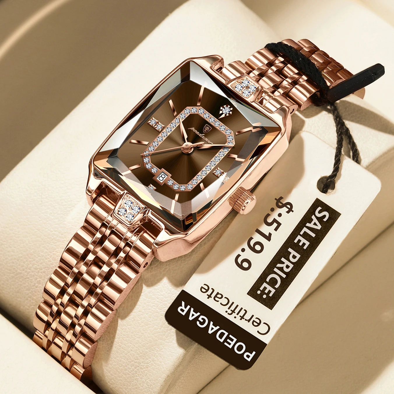 Reloj elegante de lujo para mujer, Reloj rectangular resistente al agua  para mujer