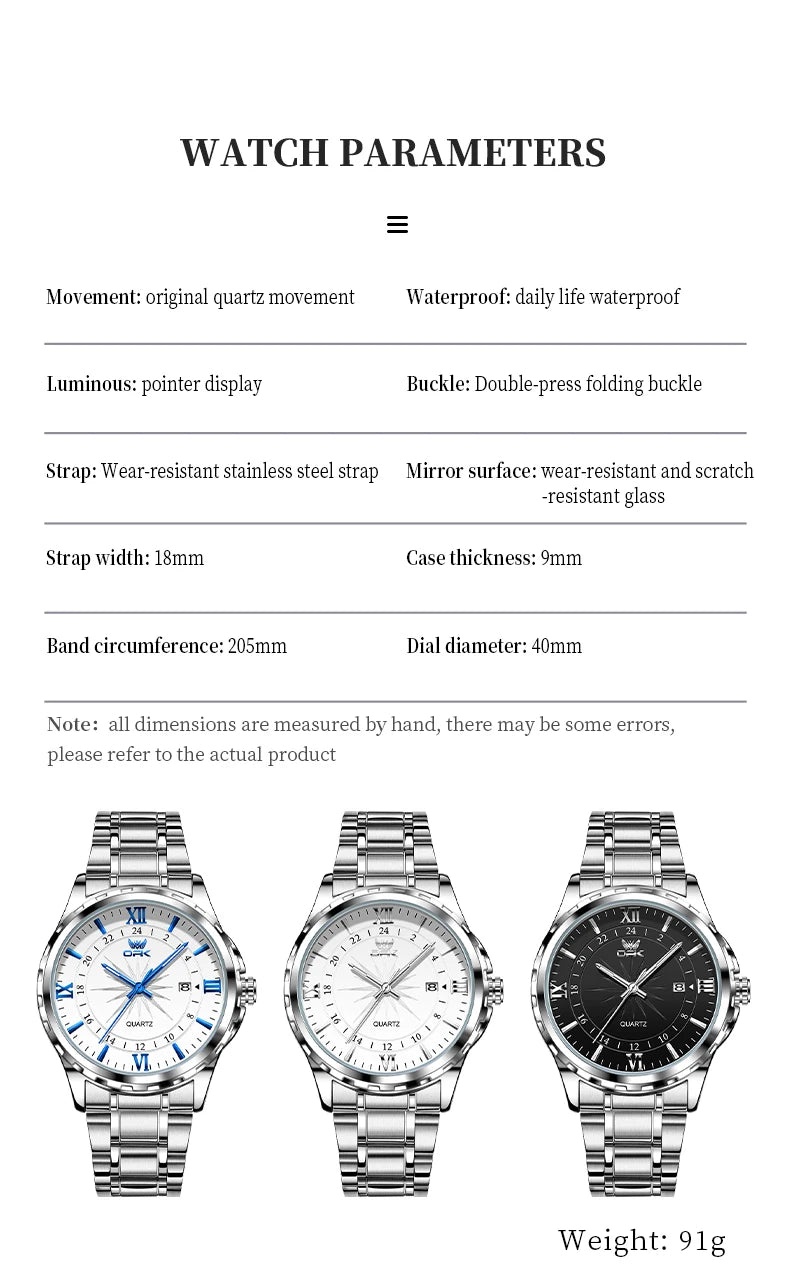 Reloj de cuarzo para hombre con doble calendario y correa de acero marca OPK