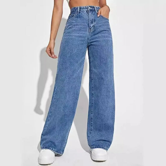 Pantalon jean retro a la moda para mujer, pantalones rectos holgados de calle alta, pantalones ajustados todo en uno de cintura alta