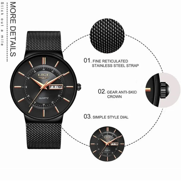 Reloj de lujo para hombre, reloj de fecha ultrafino resistente al agua, correa de acero, reloj de cuarzo informal
