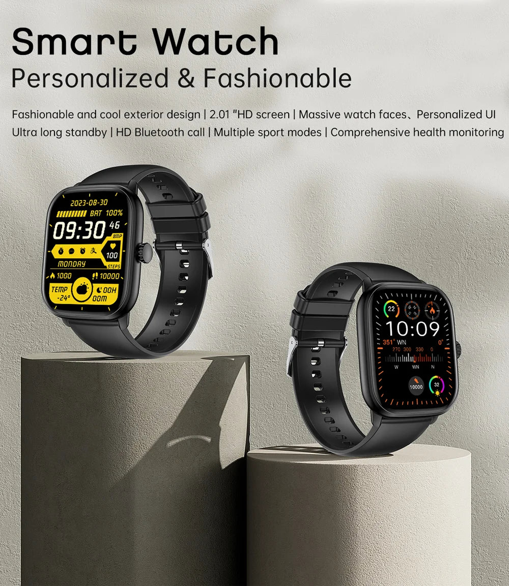 Reloj inteligente con Bluetooth, llamadas, música, relojes inteligentes para hombres, pantalla completamente táctil de 2,01 ", rastreador de Fitness, reloj inteligente resistente al agua