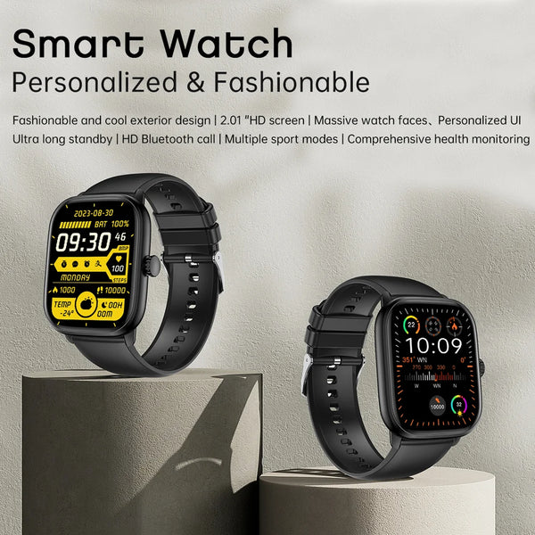 Reloj inteligente con Bluetooth, llamadas, música, relojes inteligentes para hombres, pantalla completamente táctil de 2,01 