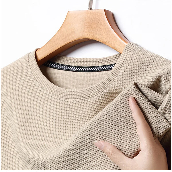 Nueva camiseta de manga corta con cuello redondo y gofres de verano para hombre, Top de manga corta